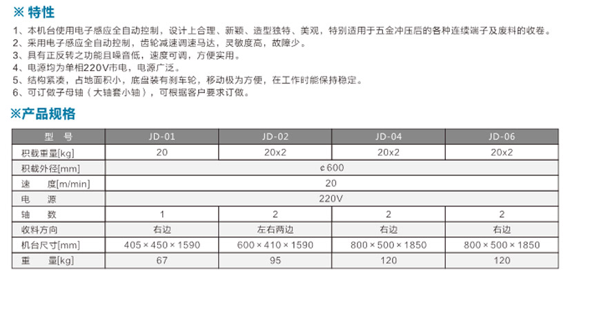 感應式端子收料機JD-02雙邊單盤式